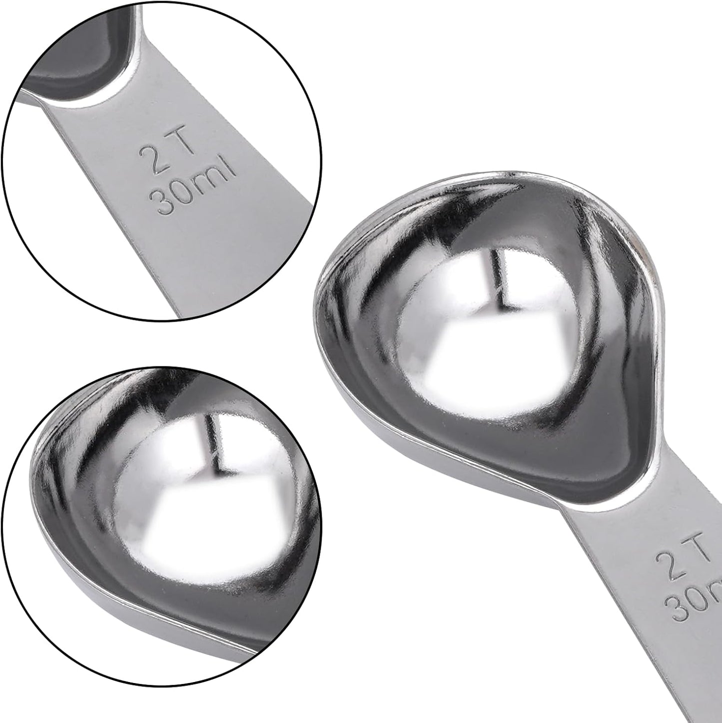 2Pcs Coffee Scoop for Ground Coffee, 18/8 Stainless Steel Coffee Tablespoon Measuring Spoon with Short Handle, Coffee Bean Scoop (Silver, 30ML)