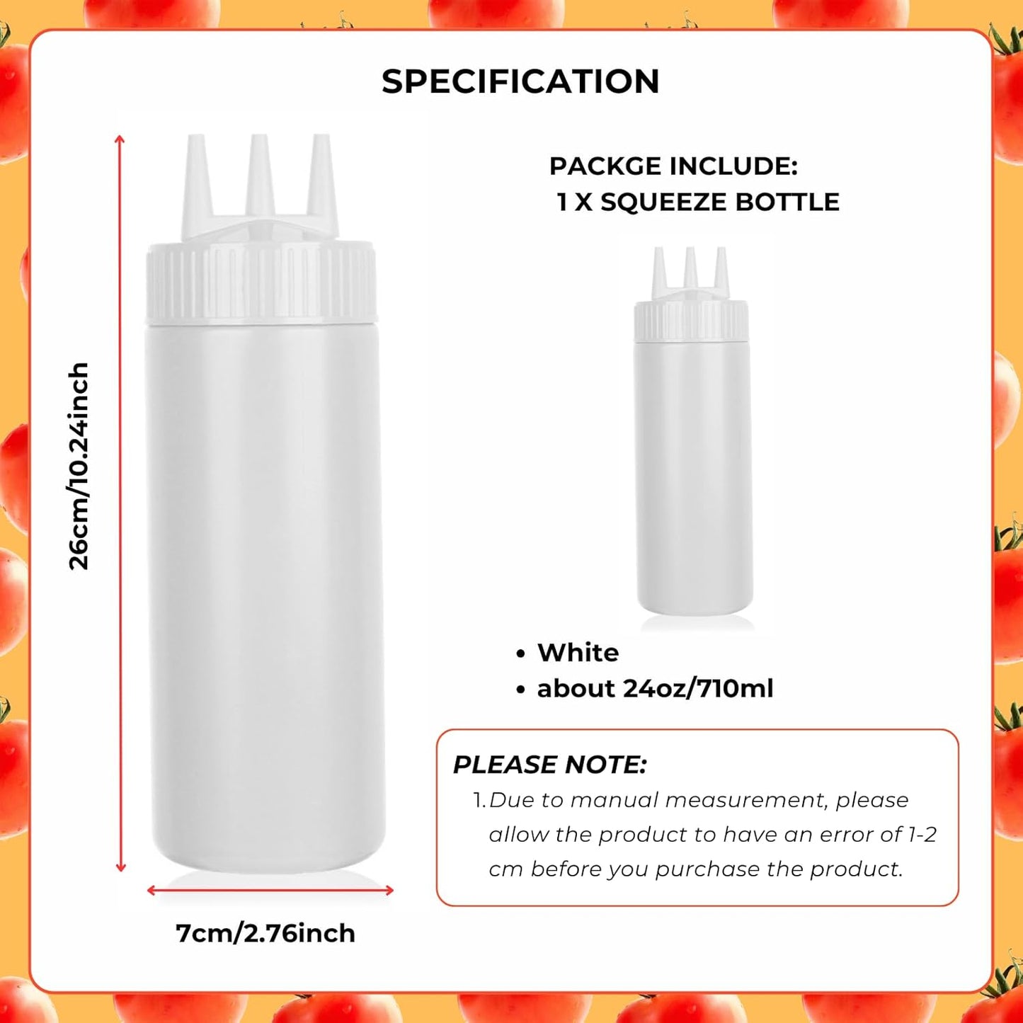 beyonday 3pcs Seasoning Squeeze Bottles, 3 Hole Ketchup Mustard Dressing Squeeze Squirt Bottles, Salad Sauce Condiment Cream Squeeze Bottles for Kitchen Restaurant Bakery (24oz, Multicolor)