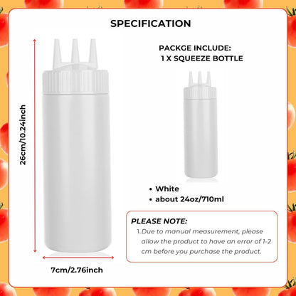 beyonday 3pcs Seasoning Squeeze Bottles, 3 Hole Ketchup Mustard Dressing Squeeze Squirt Bottles, Salad Sauce Condiment Cream Squeeze Bottles for Kitchen Restaurant Bakery (24oz, Multicolor)