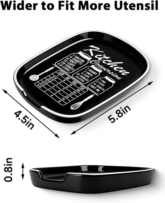 Funny Large Spoon Rest for Stove Top, Ceramic Spoon Holder for Kitchen Counter Cooking Utensil Rest, Measurement Conversion Chart Farmhouse Kitchen Decor and Accessories for Cooking Lovers