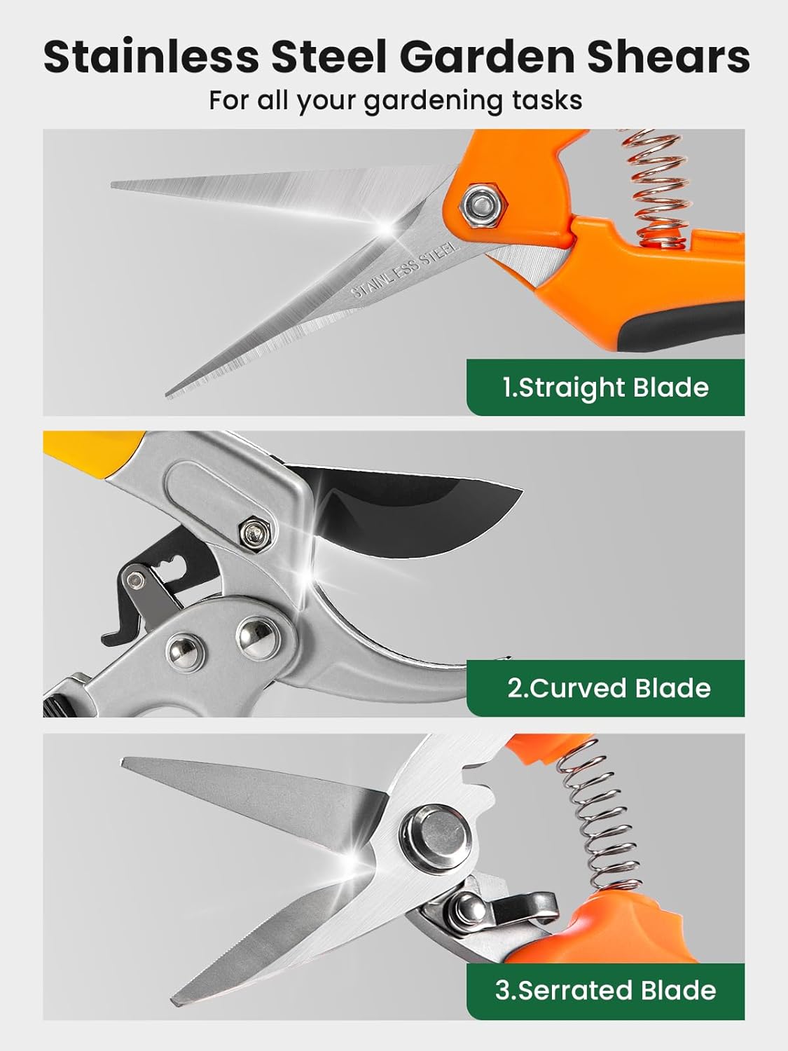 GROWNEER 3 Packs 6.5 Inch Pruning Shears Gardening Hand Pruning Snips Gardening Scissors with Straight Stainless Steel Precision Blades