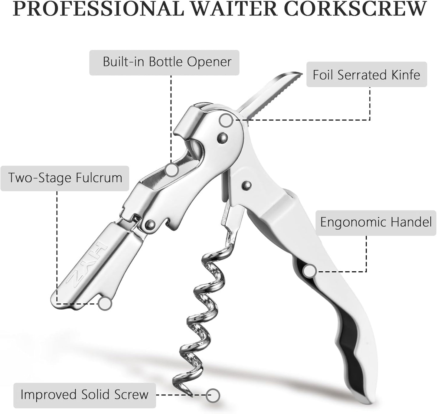HYZ 2-Pack Wine Opener Waiter Corkscrew, Professional Wine Key for Servers, Bartender, with Foil Cutter, Manual Wine Bottle Opener Double Hinged (Black)