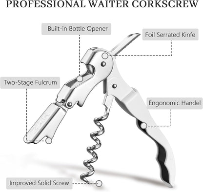 HYZ 2-Pack Wine Opener Waiter Corkscrew, Professional Wine Key for Servers, Bartender, with Foil Cutter, Manual Wine Bottle Opener Double Hinged (Black)