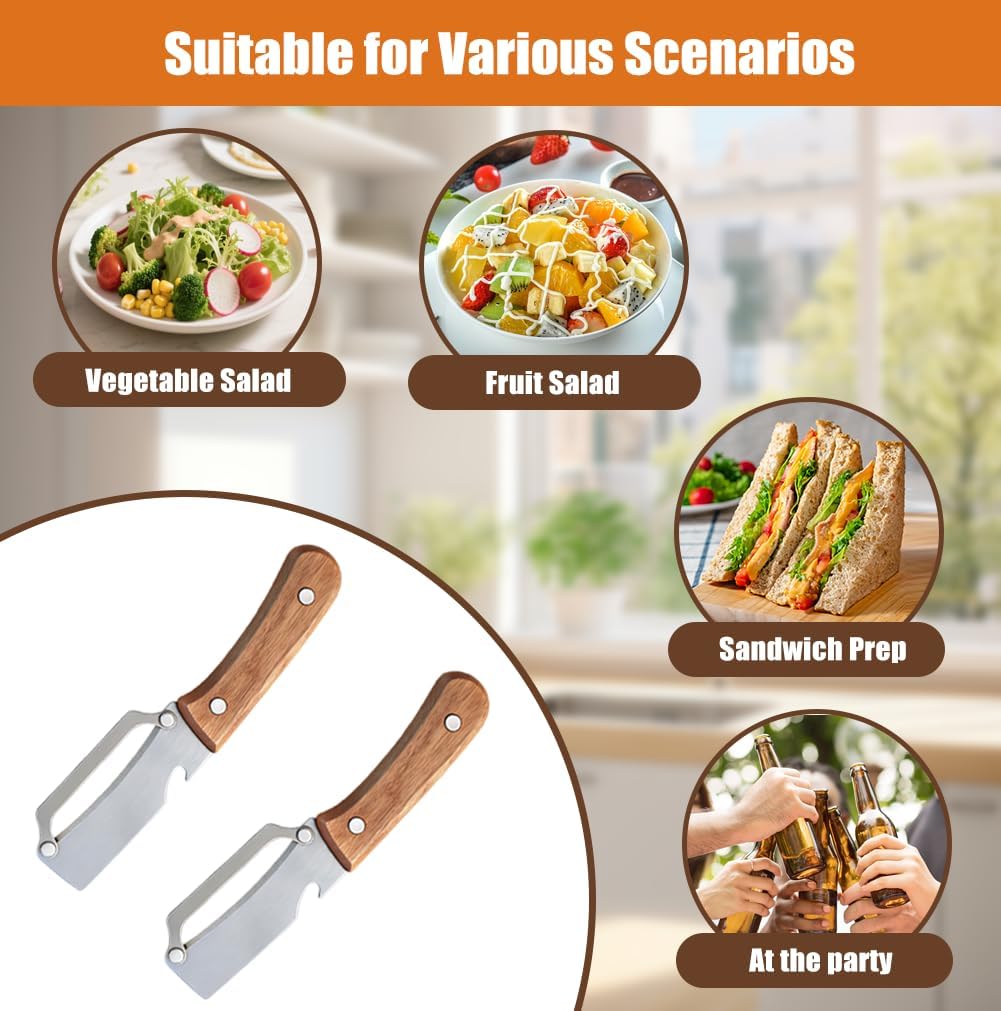 3PCS MultiFunctional Vegetable Peeler, 2 in 1 Stainless Steel Vegetable Peeler with Wooden Handle and Bottle Opener, Sharp Veggie Peeler, Peelers for Kitchen, Fruit Apple Potato Pumpkin Papaya