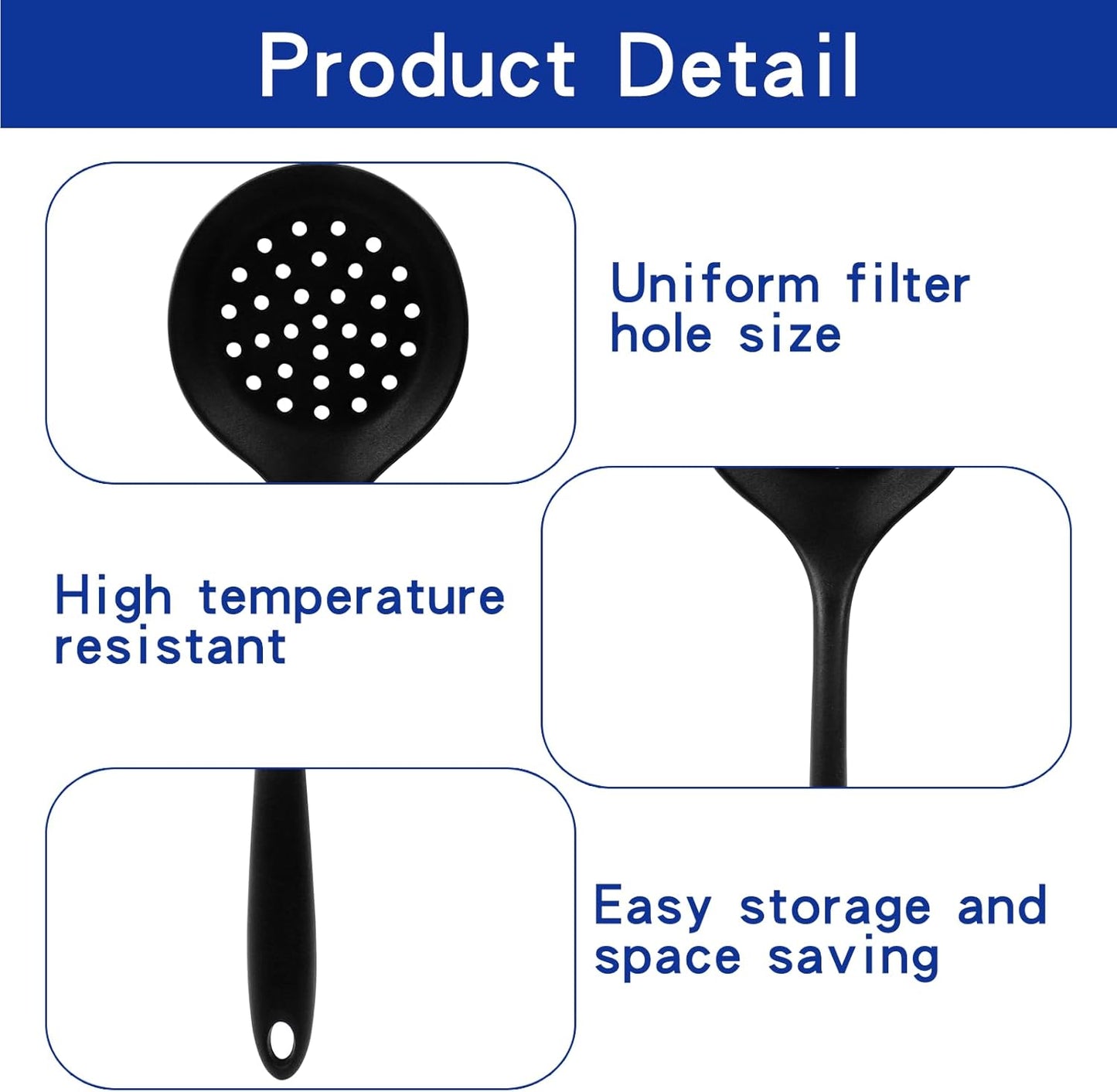 BokWin 1 Pcs Round Slotted Spoon Heat Resistant Silicone Strainer Spoon Non Stick Skimmer Spoon for Cooking Vegetable(Grey)