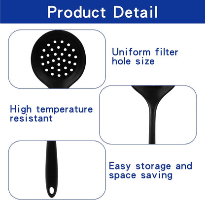 BokWin 1 Pcs Round Slotted Spoon Heat Resistant Silicone Strainer Spoon Non Stick Skimmer Spoon for Cooking Vegetable(Grey)