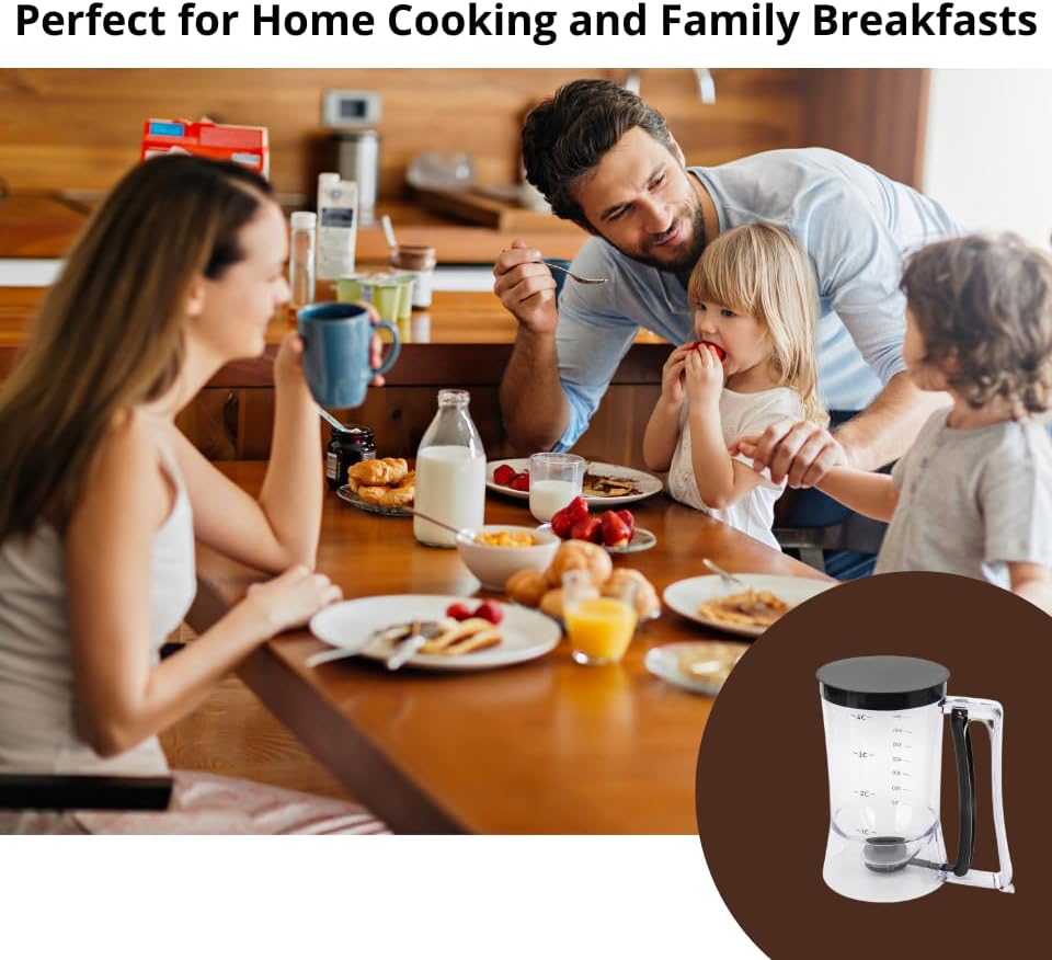 Complete Pancake & Cupcake Batter Dispenser Set - 4 Cup Capacity with Silicone Spatula, Basting Brush & Egg Rings - BPA Free All-In-One Breakfast & Baking Kitchen Tool for Home Cooking