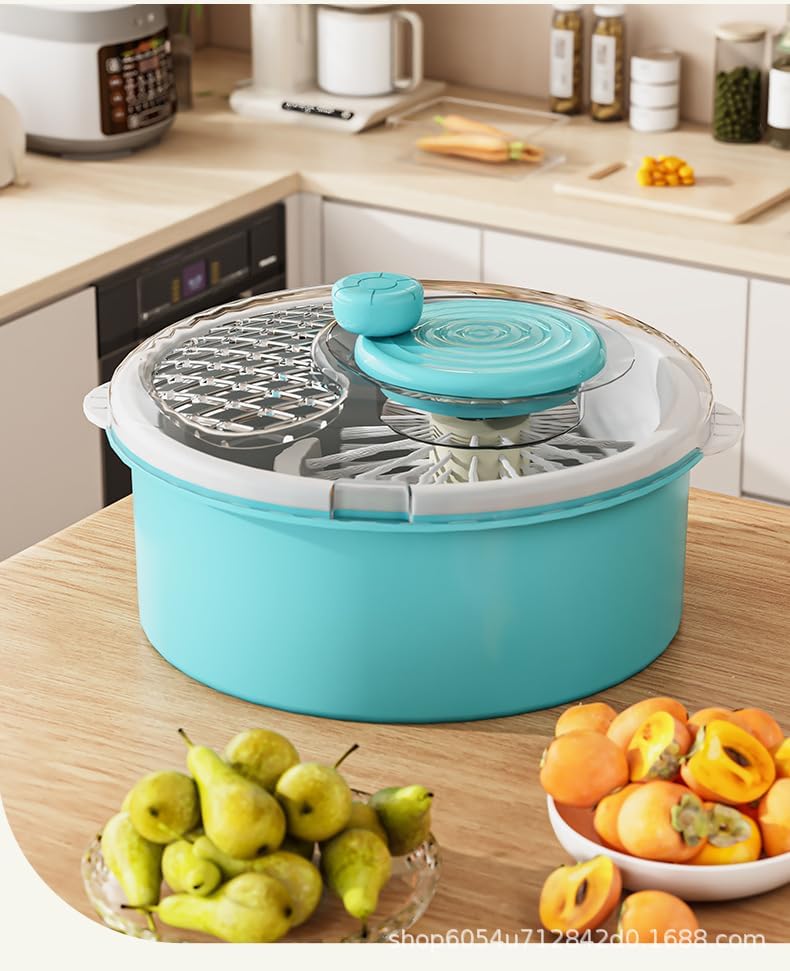 Manual Fruit and Vegetable Washer Cleaner 5L Capacity,with Spinner Brush, 30CM Fruit Washing Bowl with Strainer for Delicate Produce Strawberries, Berry, Grapes,Veggies,Potatoes,Ginger,Mushroom,Etc