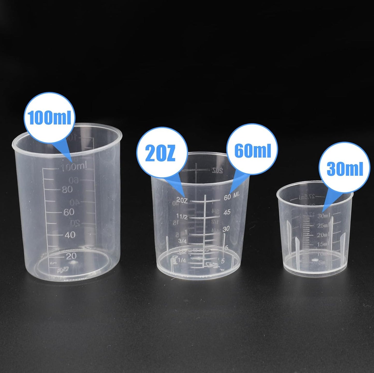 DTDNZKN 3 Pack Measuring Cup Set, Includes 1 Oz (30 Ml), 2 Oz (60 Ml) and 3.4 Oz (100 Ml) Plastic Liquid Measuring Cups- Baking, Cooking, Mixing & Measuring Cups