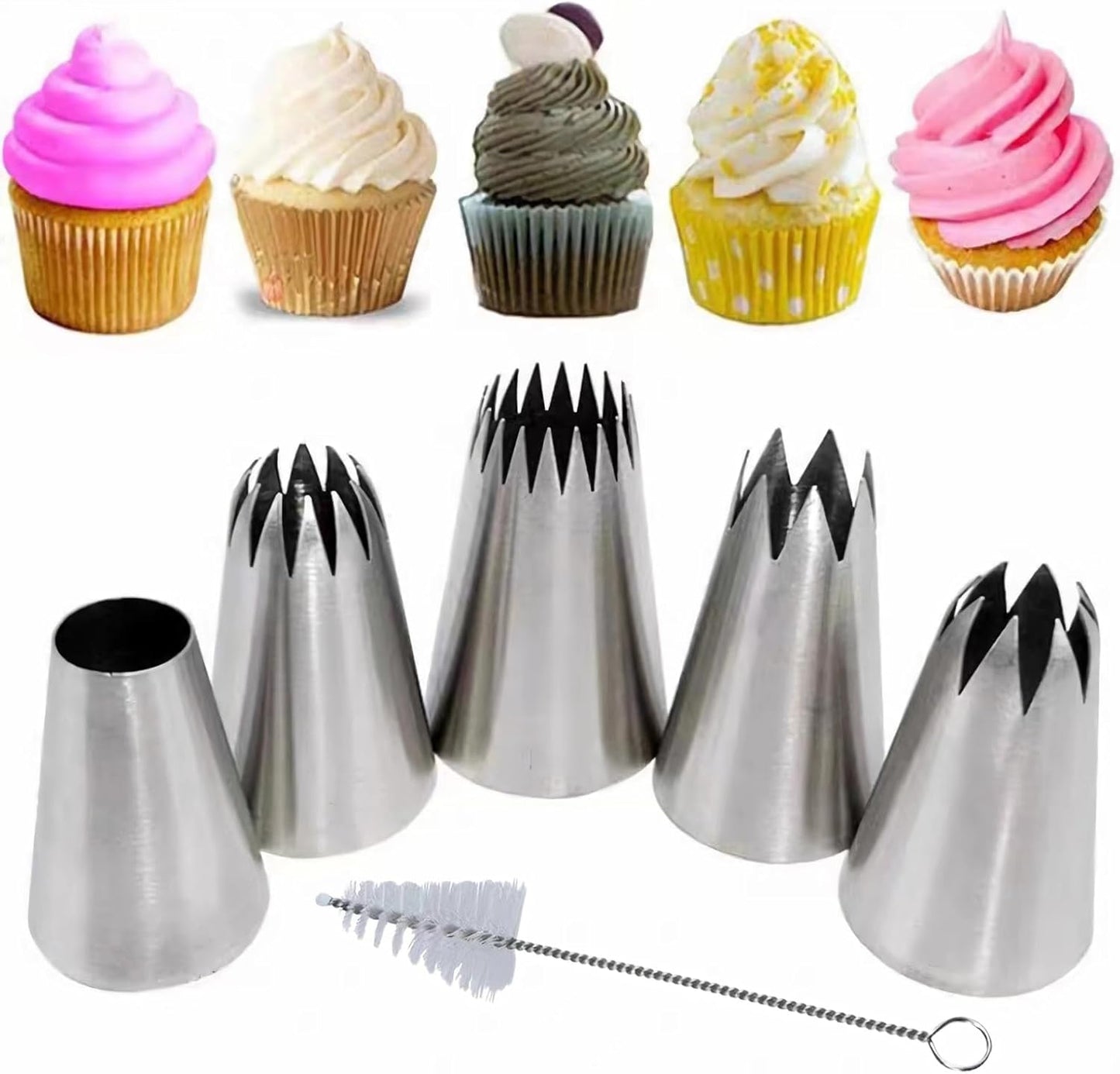 8 Pcs Rose Flower Piping Tips Set,Petal Icing Tips,PipingRose Nozzle,Stainless Steel Cake Decorating Pastry Tools, for CakeDecorating,with A Cleaning Brush (Rose-8pcs)