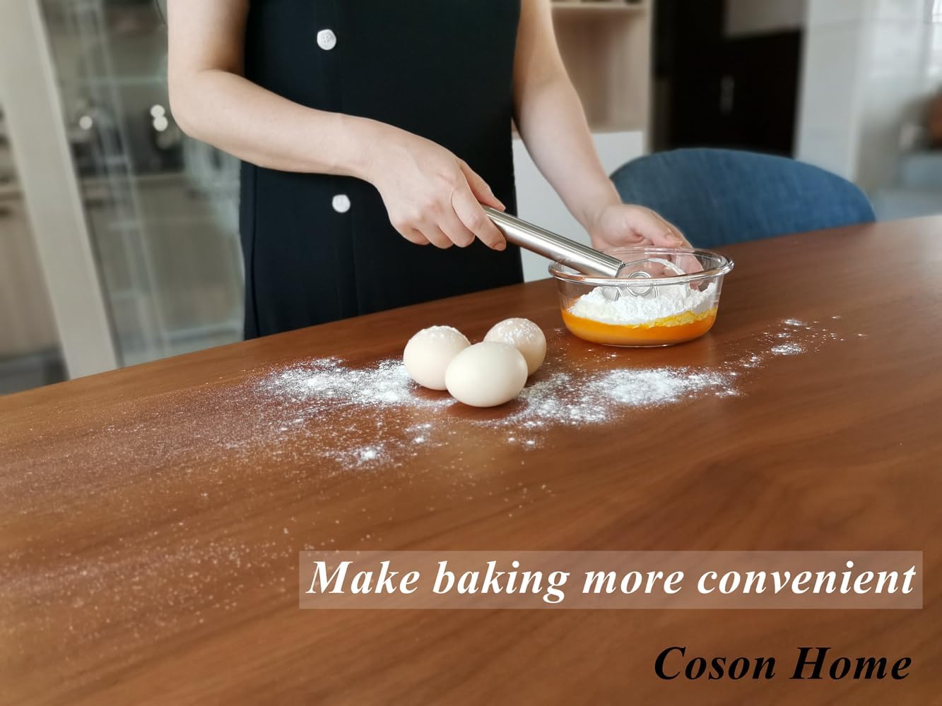 Pack of 2 Danish Dough Whisk, Kitchen Baking Flour Mixing Tool for Sourdough, Bread, Flour Paste, Butter, Pancake, Pizza, Cake, Pastry, Biscuits, Wooden Handle Stainless Steel Ring