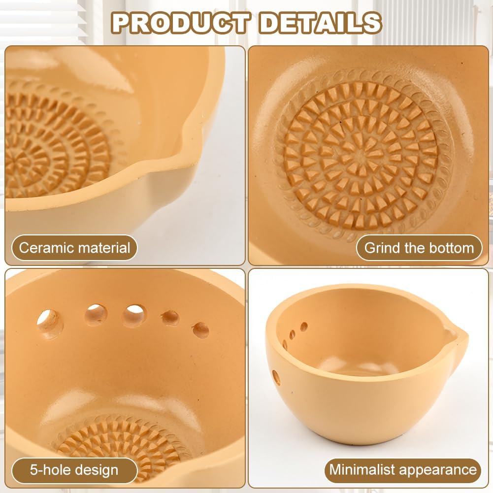 Pottery Herb Stripper Bowl with Multiple Size Holes - Kitchen Tool for Separating Herb Leaves from Stems & Root Removal(Size:2.76inch)