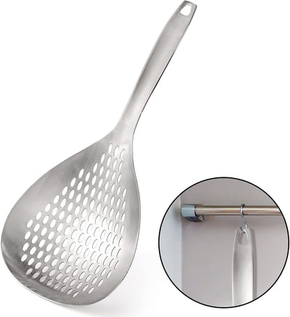 2 Pack Skimmer Slotted Spoon, 13.6 Inch Large Stainless Steel Skimmer Ladle Spoon Spider Strainer with Handle and Hanging Holes, Fryer Scoop Kitchen Colander for Cooking, Draining and Frying