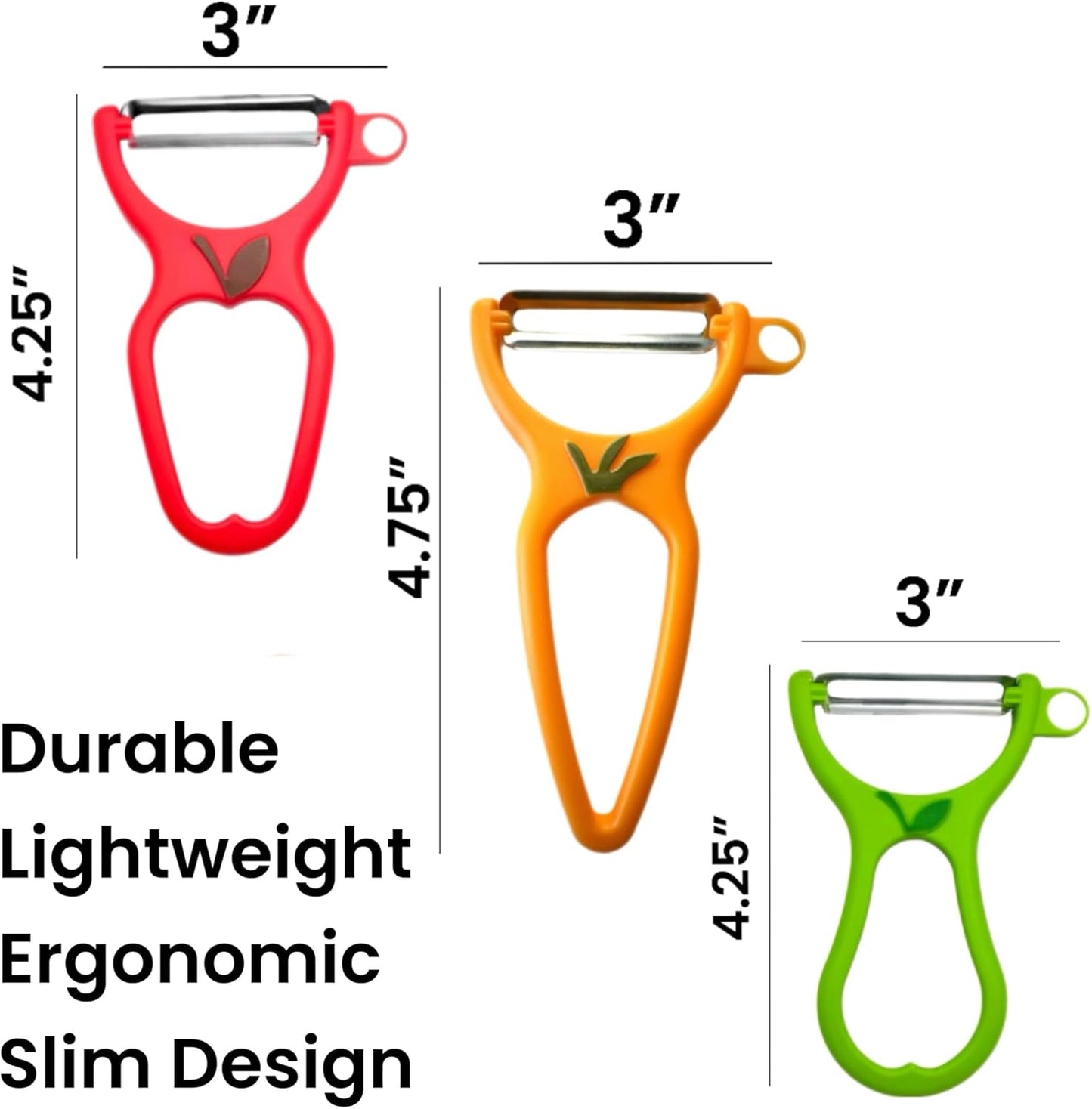 ALAZCO 3 Pack BPA-FREE Premium Swivel Fruit Vegetable Peeler Ergonomic Comfort Hold Handle Ultra Sharp Steel Blades Ideal Kitchen Peelers Potato Carrot Apple Cucumber Veggies Dishwasher Safe