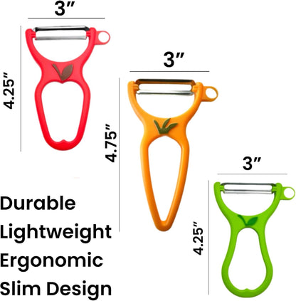ALAZCO 3 Pack BPA-FREE Premium Swivel Fruit Vegetable Peeler Ergonomic Comfort Hold Handle Ultra Sharp Steel Blades Ideal Kitchen Peelers Potato Carrot Apple Cucumber Veggies Dishwasher Safe