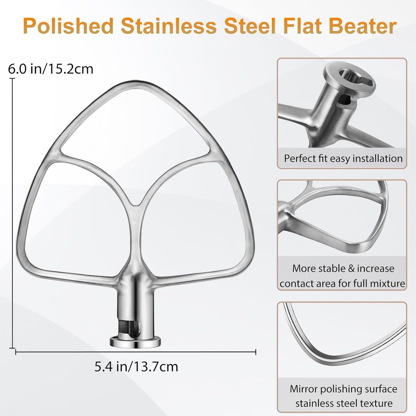 Flat Beater for KitchenAid 5-6 Quart Bowl-Lift Stand Mixer, Stainless Steel Paddle Attachments Fits for Kitchenaid Professional 5 Plus and 600 Seris Mixer, Mixing Accessories, Dishwasher Safe