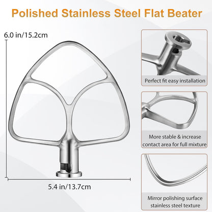 Flat Beater for KitchenAid 5-6 Quart Bowl-Lift Stand Mixer, Stainless Steel Paddle Attachments Fits for Kitchenaid Professional 5 Plus and 600 Seris Mixer, Mixing Accessories, Dishwasher Safe