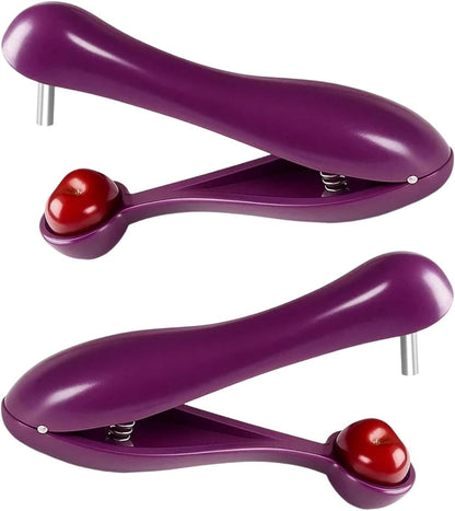 2 Purple Cherry Pitters, Cherry Stoner Remover, Efficient Cherry Pitter Tool for Baking, Jam-Making, Fruit Snacks Preparation, Compact and Portable for Kitchen and Picnics