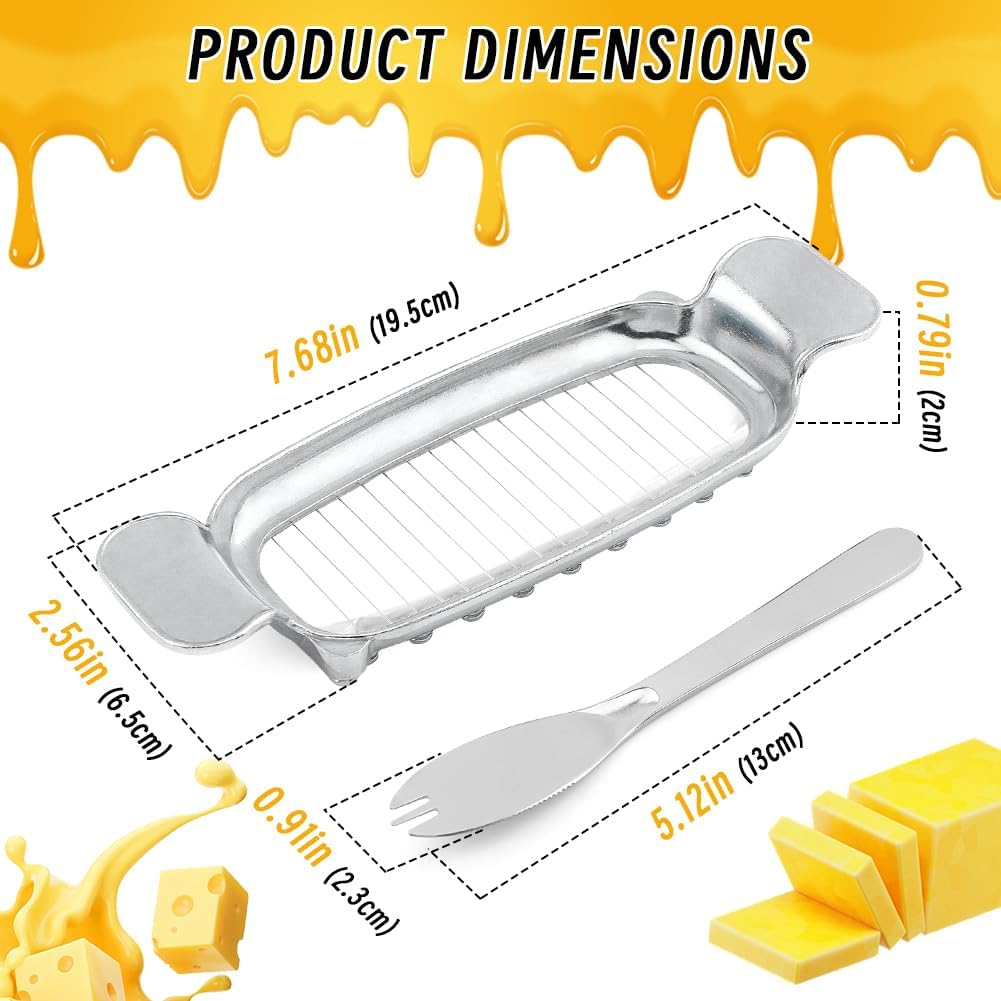 Stainless Steel Cheese Slicer, 16 Sharp Wires, Multipurpose Food Cutter, Butter Slicer, Cutter, Cheese, with 1pc Butter Cutter Fork