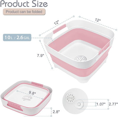 Collapsible Dish Basin with Drain Plug, 2.4 Gal 9L Foldable Wash Basin, Portable Sink Tub for Kitchen, Baby Bottles, Camping, RV, Vegetable Washing and Beverage Tub, Gray
