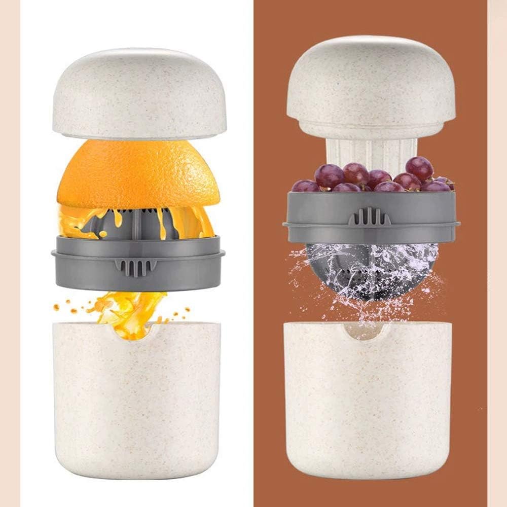 2 in 1 Manual Citrus Juicer with Rotary Lid, 8-Blade Hand Squeezer with Strainer & Container （White）