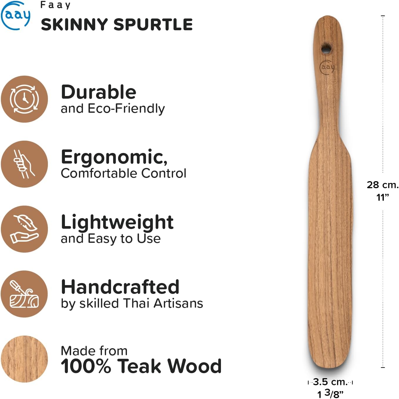 FAAY 13" Dough Whisk, 100% Healthy Teak Kitchen Utensils for Bread Mixing, Sourdough, Batter Preparation, Baking, and Cooking Tools