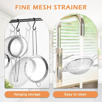 4PCS Stainless Steel Strainer Set – Fine Mesh Multi-Size w/Handles for Sifting&Rinsing | Ergonomic Design for Wet/Dry Ingredients – Ideal for Home Cooks,Baking&Veg Prep