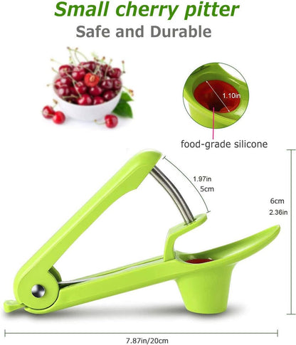 Cherry Pitter,Olive Seed Remover Tool with Food-Grade Silicone Cup,Portable Fruit Corer Cherry Stoner Kitchen Aid Machine with Space-Saving Lock Design(Green)