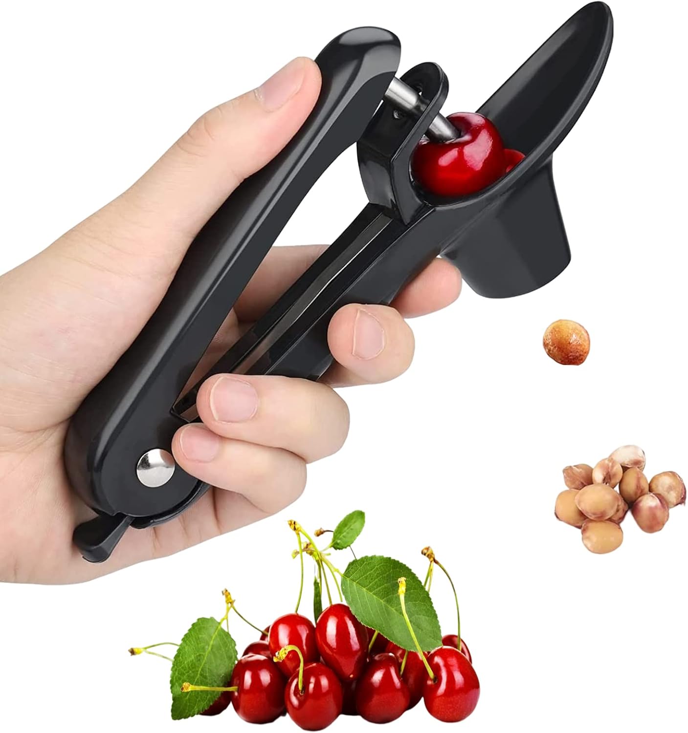 Cherry Pitter, Heavy-Duty Stainless Steel Olive and Cherry Pitters Corer Tool with Space-Saving Lock Design, Multi-Function Cherries Stoner Seed Remover Tool for Making Cherry Jam (Red)