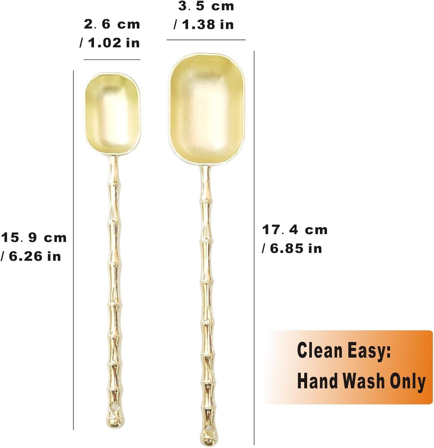 Measuring Spoons with Long Handle, Coffee Scoop, Tablespoon and Teaspoon Scoops Set of 2, Gold Art Style Metal