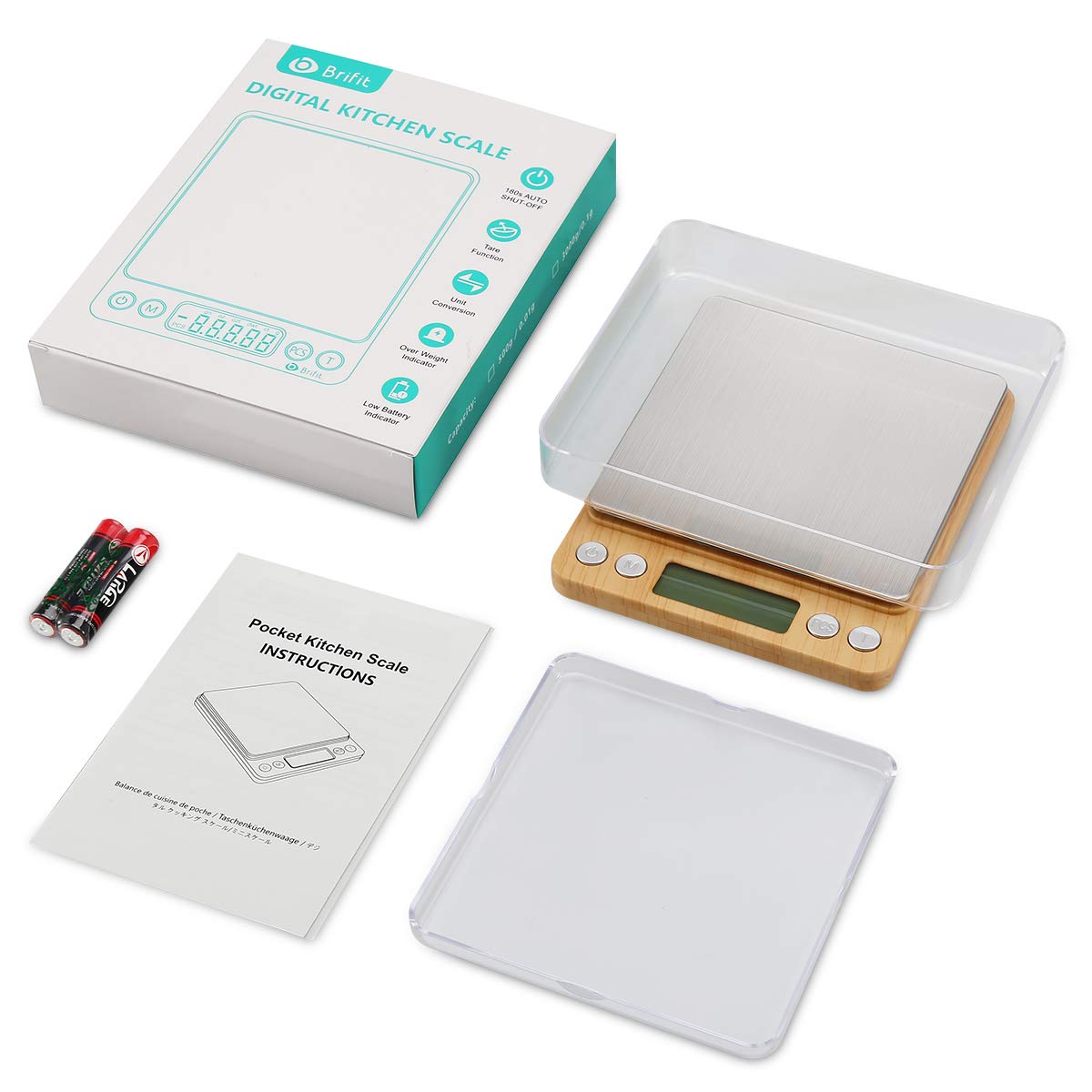 (Upgraded) AMIR Digital Kitchen Scale, 500g Mini Pocket Jewelry Scale, Food Scale, Coffee Scale, Back-Lit LCD Display, 2 Trays, 6 Units, Auto Off, Tare, PCS, Stainless Steel (Batteries Included)