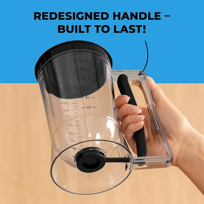 Pancake Batter Dispenser - Kitchen Must Have Tool for Perfect Pancakes, Cupcake, Waffle, Muffin Mix, Cake & Crepe - Easy Pour Baking Supply for Griddle - Pancake Maker with Measuring Label (Turquoise)