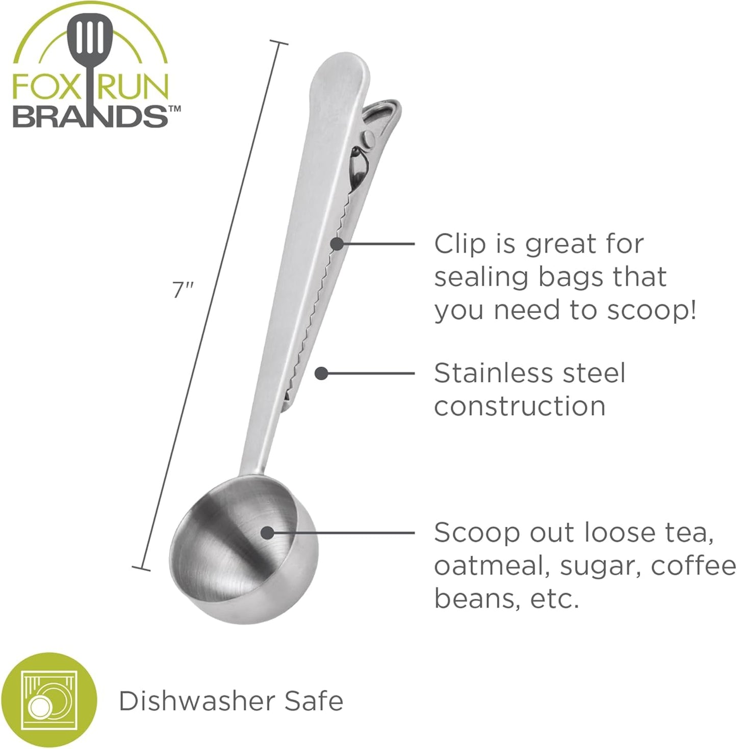 Fox Run Bag Spoon Clip, Coffee Measuring Spoon With Bag Clip, 1 Tablespoon