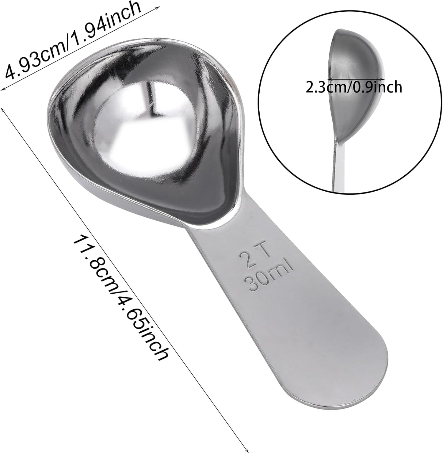 2Pcs Coffee Scoop for Ground Coffee, 18/8 Stainless Steel Coffee Tablespoon Measuring Spoon with Short Handle, Coffee Bean Scoop (Silver, 30ML)