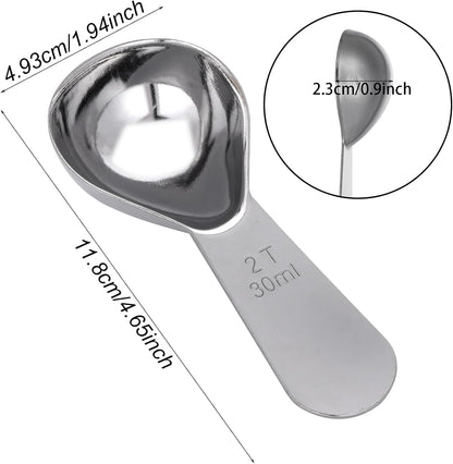 2Pcs Coffee Scoop for Ground Coffee, 18/8 Stainless Steel Coffee Tablespoon Measuring Spoon with Short Handle, Coffee Bean Scoop (Silver, 30ML)