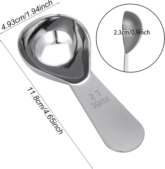 2Pcs Coffee Scoop for Ground Coffee, 18/8 Stainless Steel Coffee Tablespoon Measuring Spoon with Short Handle, Coffee Bean Scoop (Silver, 30ML)