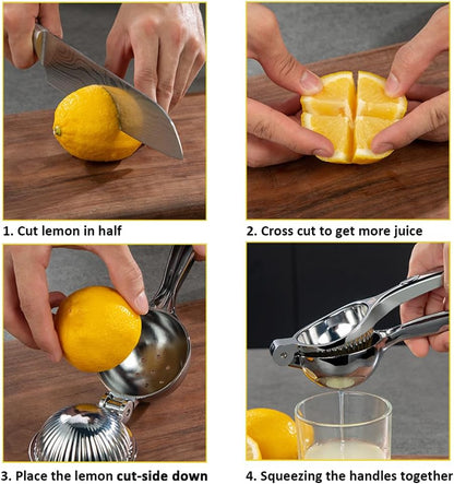 Lemon Squeezer, Fast Effortless Juice Extraction with Large Metal Citrus Juicer, Maximum Yield Heavy Duty Hand Lime Squeezer, Manual Lemon Juicer Press, Easy to Use w/Stainless Steel Zester