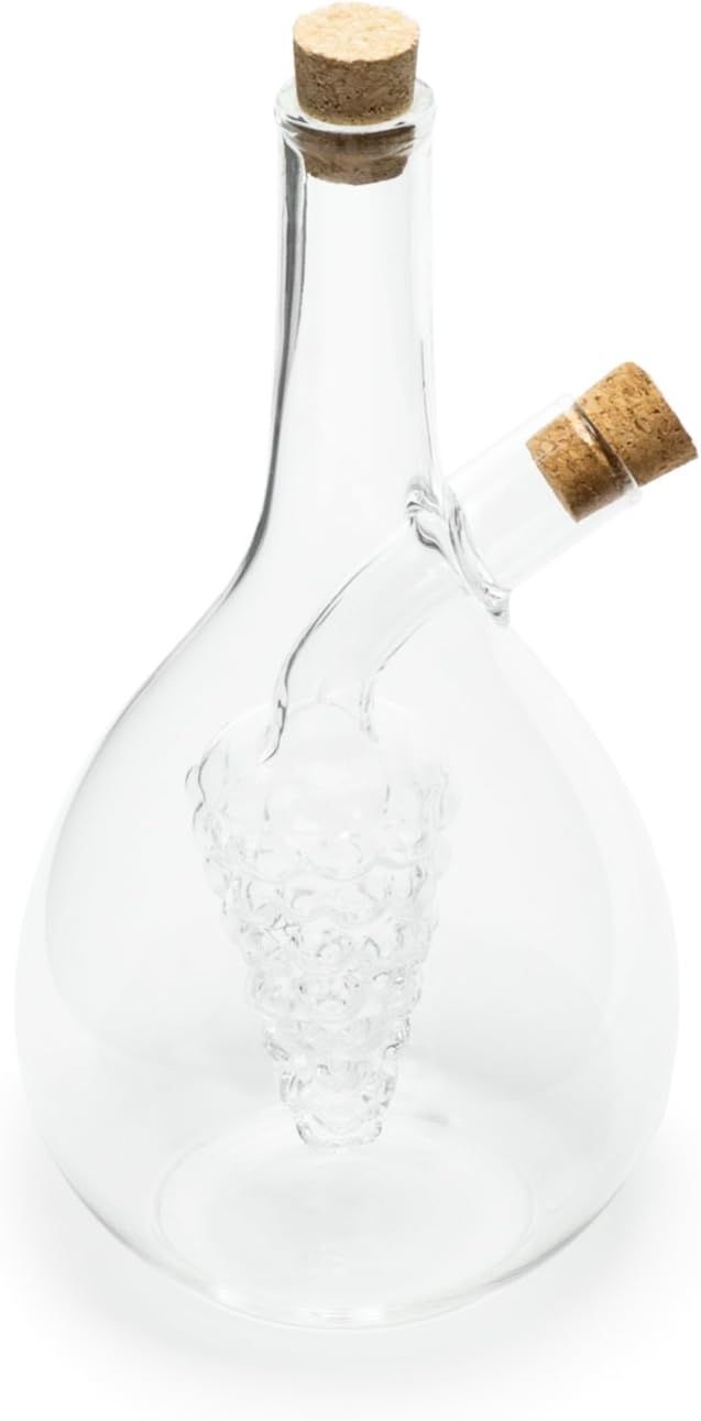 Fox Run 7050 Run Grape Motif Oil and Vinegar Cruet Dispenser Bottle, Clear Borosilicate Glass