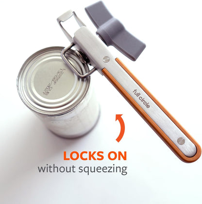Full Circle Smooth Operator - Smooth-Edge Stainless Steel Can Opener, Safe & Easy No More Sharp Rims, Compact Portable Design with Integrated Bottle Opener
