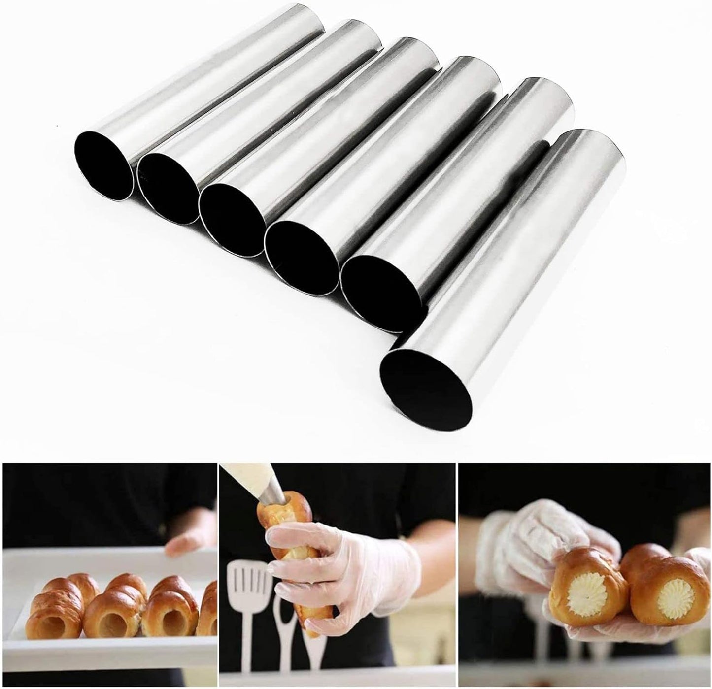 Non-stick Cream Cannoli Tubes, FantasyDay 12 Pcs Stainless Steel Baking Cones Pastry Roll Horn Croissant Mold Cannoli Shells with 1 Clean Brush - Pastry Baking Set for Christmas Cake Anniversary Party