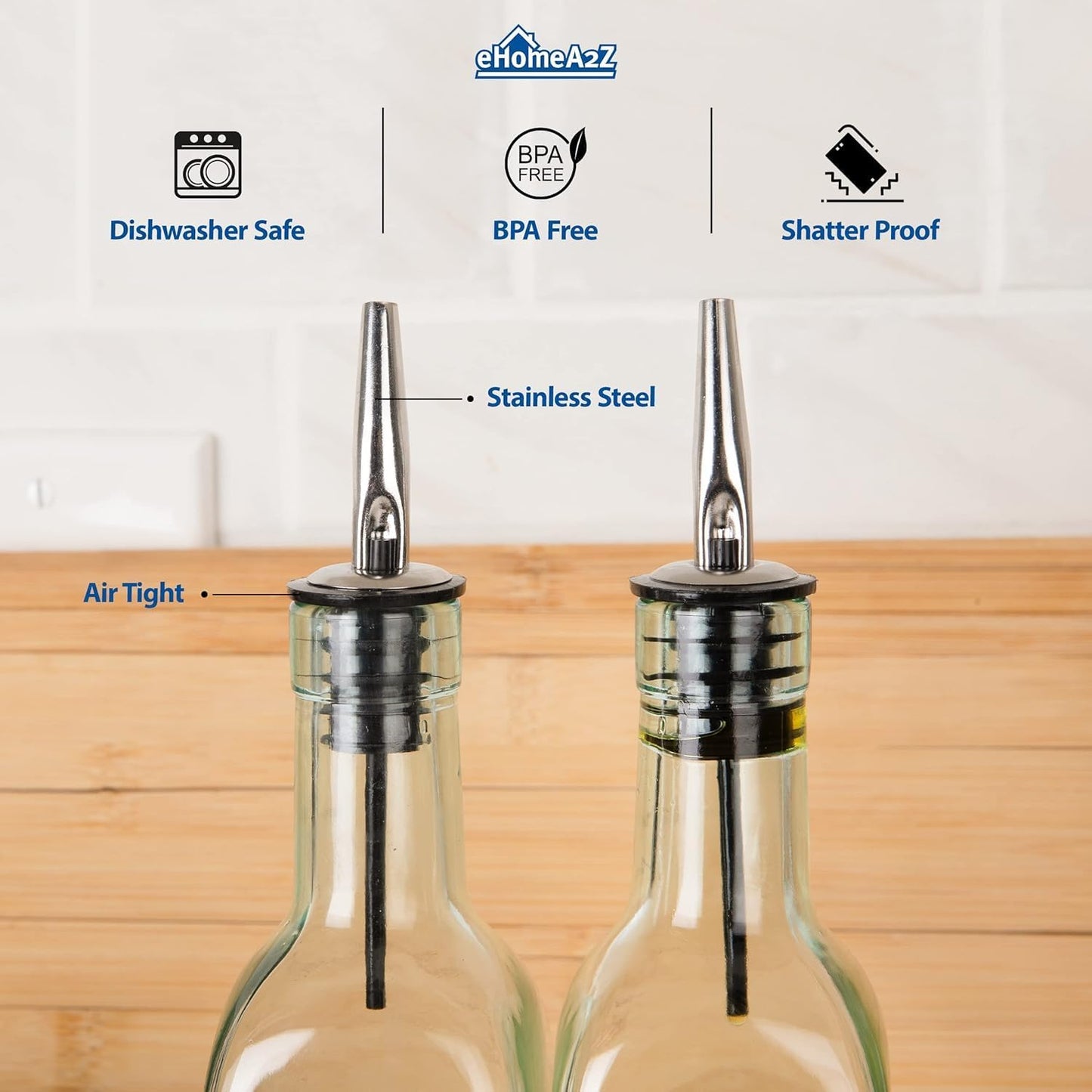 Olive Oil Dispenser Bottle - 16 oz, Made in Italy Glass Olive Oil and Vinegar Cruet with Stainless Steel Spout for Kitchen, Slight Green Tint (1, 473 ml)