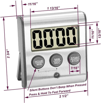 Elegant Digital Kitchen Timer, Stainless Steel Model eT-23, Super Strong Magnetic Back, Loud Alarm, Large Display, Auto Memory, Auto Shut-Off by eTradewinds