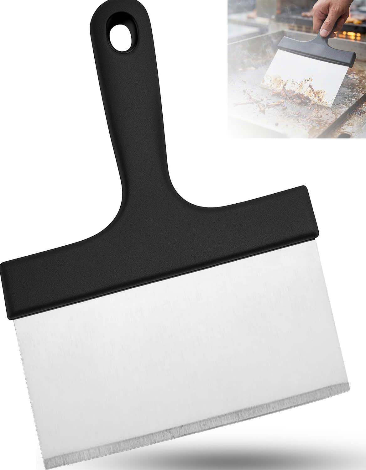 Multipurpose Bench Scraper, Dough Scraper and Dough Cutter for Flat Top Griddle, Bread, Pizza, and Pastry – Stainless Steel Griddle Scraper Chopper for Baking and Cooking