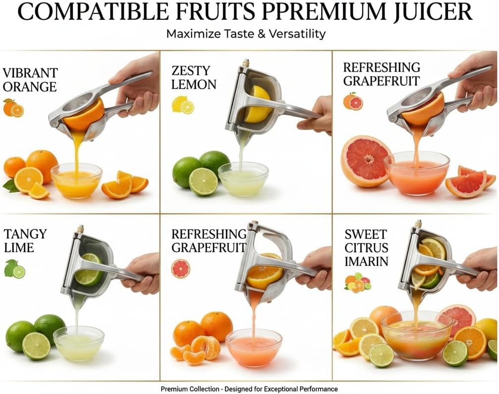Manual Juicer Hand Press – Handheld Fruit Juicer Squeezer for Orange, Lemon, Lime & Citrus – Heavy Duty Metal Juice Squeezer with Non-Slip Base