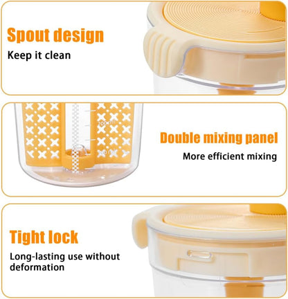 Salad Dressing Mixer Bottle, 500ML Egg Filter Mixing Cup Manual Sauce Shaker Bottle with Scale for Egg, Batter, Salad Dressing