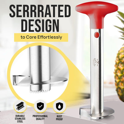 Zulay Kitchen Stainless Steel Pineapple Corer & Slicer – Heavy Duty Pineapple Cutter & Eye Removal Tool – Effortless Core Remover Tool with Sharp Reinforced Blade & Ergonomic Handle - Black