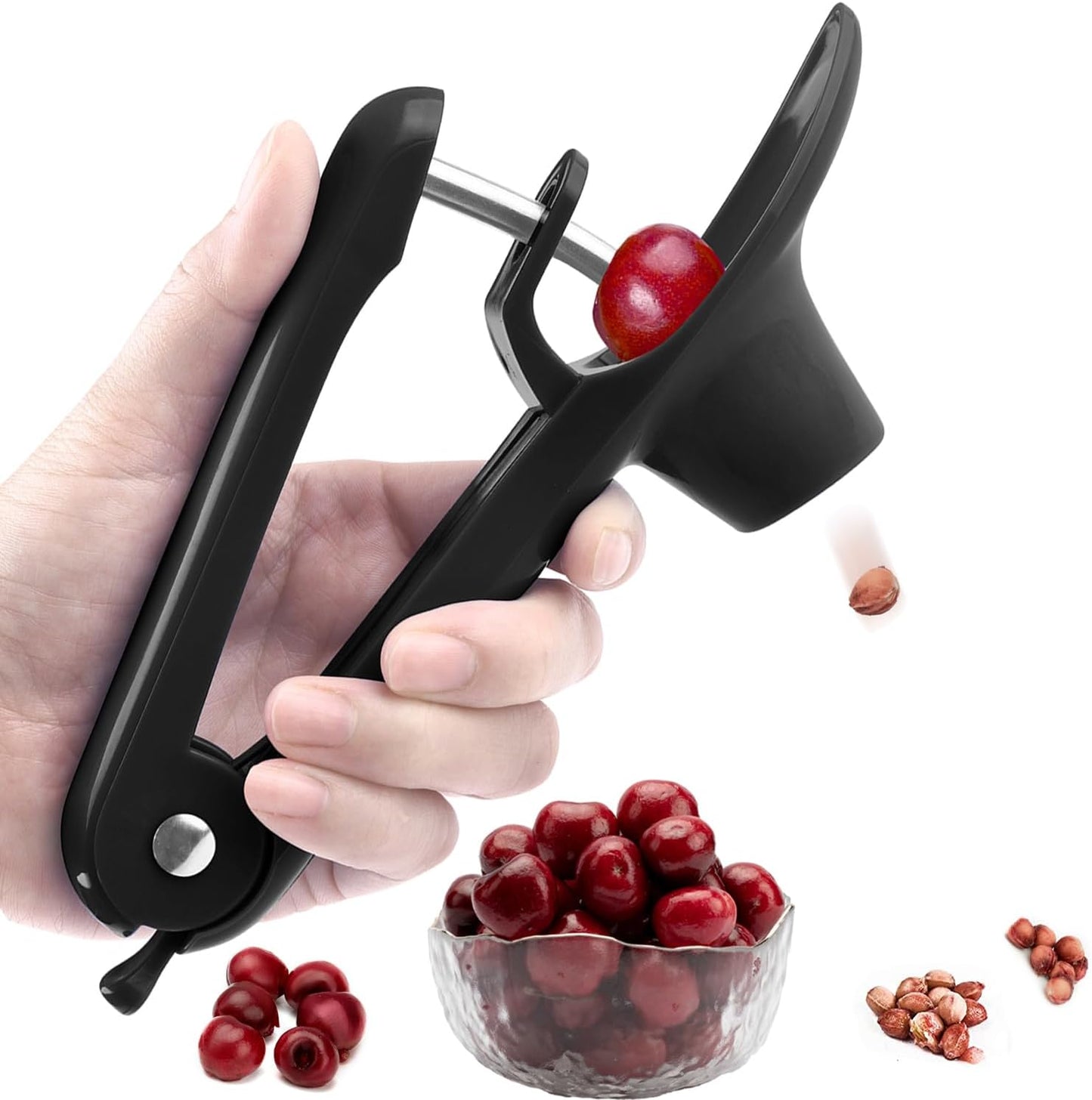 Cherry Pitter - Makmzoon Multi Cherries Corer Stainless Steel Pitter Tool with Labor-Saving Design Safe Lock Design for Making Cherry Jam - 6 Cherries