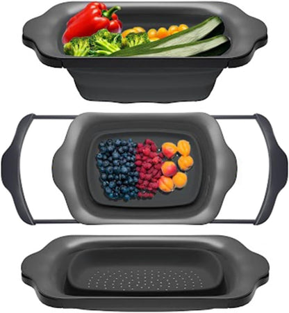 Comfify XL Large Kitchen Strainer - Collapsible Silicone Over - The-Sink Colander with Extendable Handles - Use with Pasta, Fruit, Berries & Veggie - 6 Quart - Blue