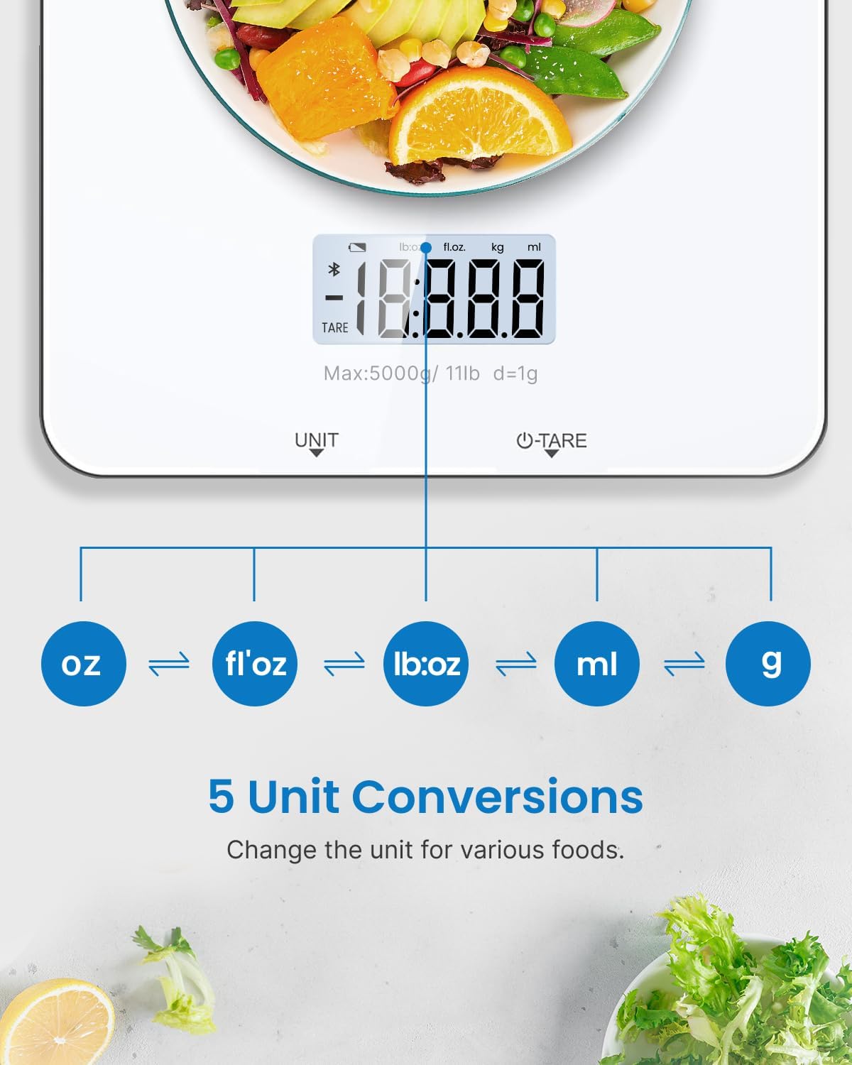 RENPHO Digital Kitchen Scale, Smart Food Weight Scale with Nutritional Calculator, Gram Scale for Weight Loss Cooking Baking Keto Macro Diet, Black Glass, 22lb/10kg