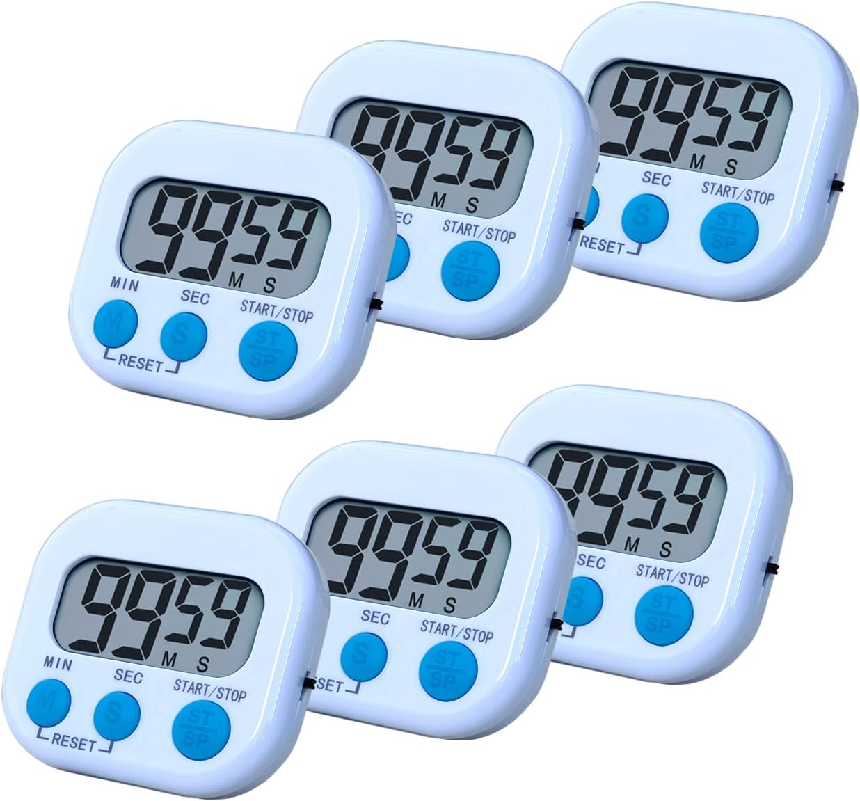 Digital Kitchen Timer, BESTWYA Electronic Timer with Clear LCD Screen Count Up and Down Function 3 Big Buttons On/Off Switch Button for Kitchen, Study, Work, Exercise Training (6, 3 Colors)